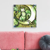 Groene Ivy Cat Moon Child Art Luna Cats Canvas Afdruk (Insitu (Woonkamer))
