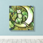 Groene Ivy Cat Moon Child Art Luna Cats Canvas Afdruk (Insitu (Houten vloer))