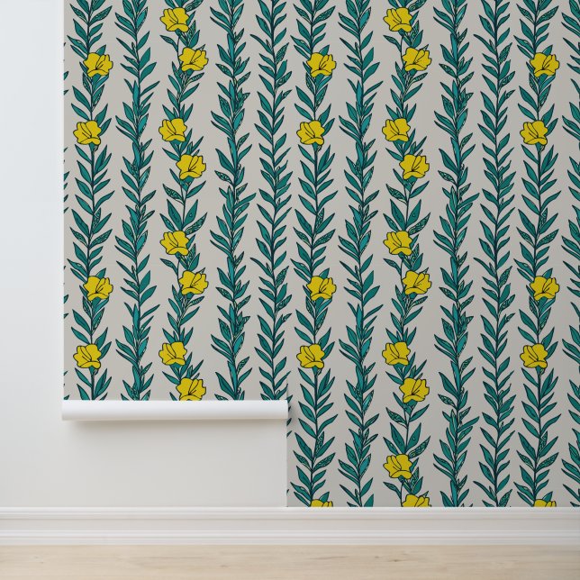 Groene Ivy en Gele Bloemen Behang (Applicatie)