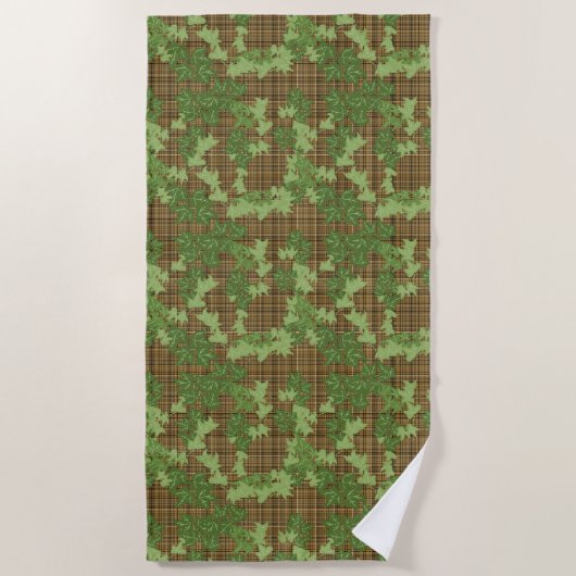 Groene Ivy Goud Bruin Plaid Strandlaken (Voorkant)