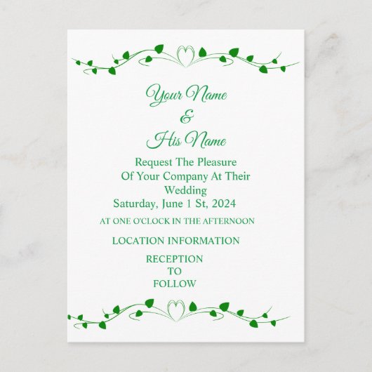Groene Ivy Hart Vine Thunder_Cove Uitnodiging Briefkaart (Voorkant)