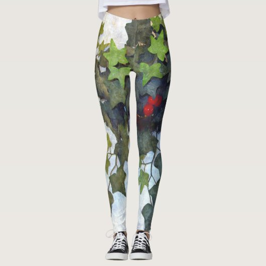 Groene Ivy met rode bessen Leggings (Voorkant)