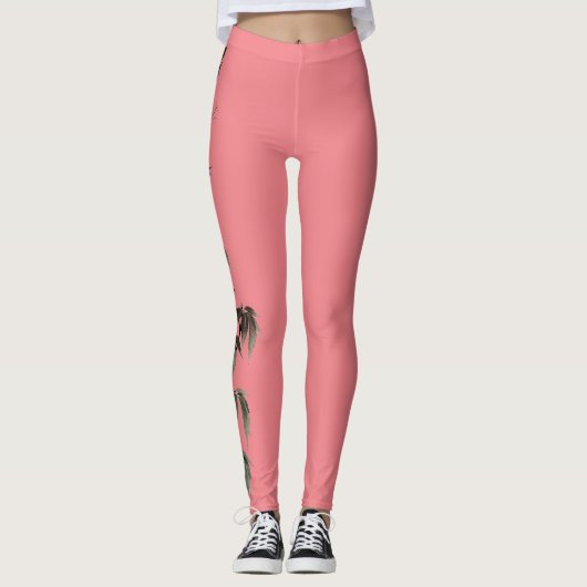Groene Ivy op koraalroze Leggings (Voorkant)