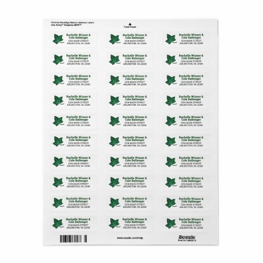 Groene Ivy Tuin Bruiloft Retouradres Label (Full Sheet)