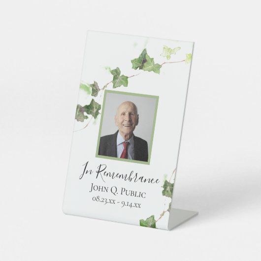 Groene Ivy Vine Waterverf Viering van het leven Reclamebord Met Voetstuk (Voorkant)