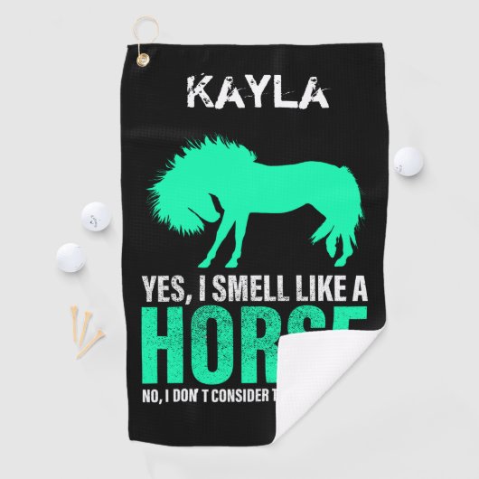 Groene ja ik ruik als een paard op maat golfhanddoek (Insitu)