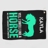 Groene ja ik ruik als een paard op maat golfhanddoek (Horizontaal)