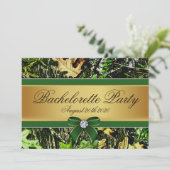 Groene jacht Camo Bachelorette Party uitnodigingen (Staand voorkant)