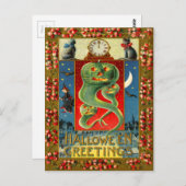 Groene Jack O' Lantaarn Geest Pompoen Zwart Kat Briefkaart (Voorkant / Achterkant)