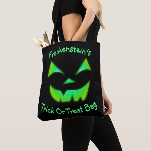 groene Jack-O-Lantern met gloeiende gloed Tote Bag (Dichtbij)