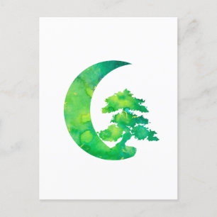 Groene Jade Crescent Moon en Bonsai Tree Briefkaart