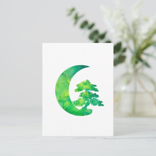 Groene Jade Crescent Moon en Bonsai Tree Briefkaart (Staand voorkant)