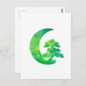 Groene Jade Crescent Moon en Bonsai Tree Briefkaart (Voorkant / Achterkant)