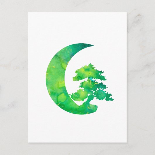 Groene Jade Crescent Moon en Bonsai Tree Briefkaart (Voorkant)