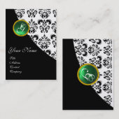 GROENE JADE DAMAST MONOGRAM VISITEKAARTJE (Voorkant / Achterkant)
