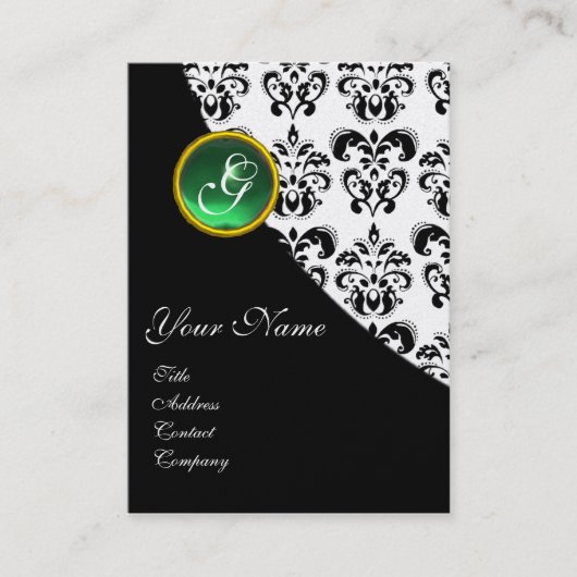 GROENE JADE DAMAST MONOGRAM VISITEKAARTJE (Voorkant)