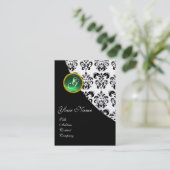 GROENE JADE DAMAST MONOGRAM VISITEKAARTJE (Staand voorkant)
