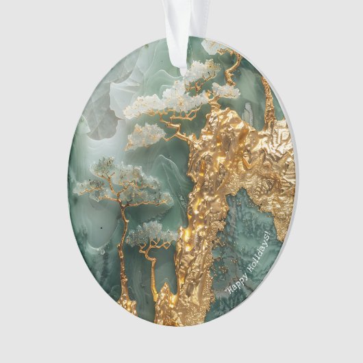 Groene Jade en Goud Dorp, Cirkel Acryl Ornament (voorkant)