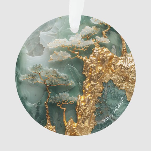 Groene Jade en Goud Dorp, Cirkel Acryl Ornament (voorkant)