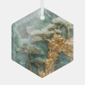 Groene Jade en Gouden Dorp Glas Ornament (Voorkant)