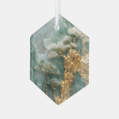 Groene Jade en Gouden Dorp Glas Ornament (Voorkant links)