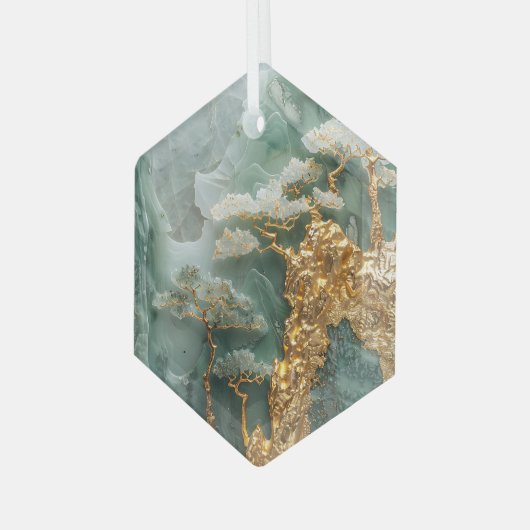 Groene Jade en Gouden Dorp Glas Ornament (Voorkant links)