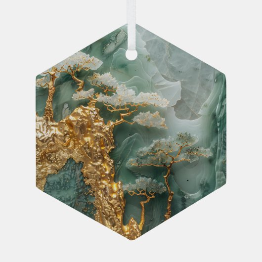 Groene Jade en Gouden Dorp Glas Ornament (Achterkant)