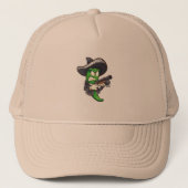Groene jalapeno peper met een mariachi outfit en e trucker pet (Voorkant)