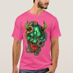 Groene Japanner Oni Hannya Mask Demon Devil Snake T-shirt