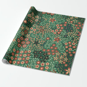 Groene Japanse bloem achtergrond traditionele flor Cadeaupapier