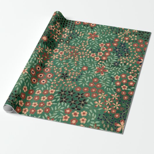 Groene Japanse bloem achtergrond traditionele flor Cadeaupapier (Uitgerold)