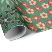 Groene Japanse bloem achtergrond traditionele flor Cadeaupapier (Rol Hoek)
