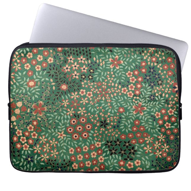 Groene Japanse bloem achtergrond traditionele flor Laptop Sleeve (Voorkant)