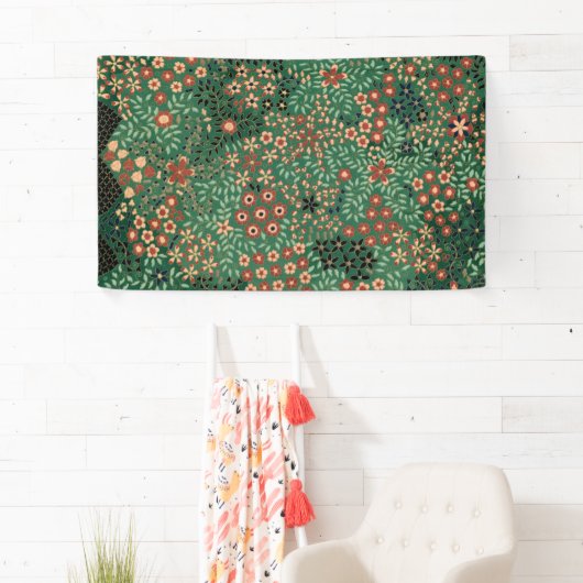 Groene Japanse bloem achtergrond traditionele flor Spandoek (Insitu)