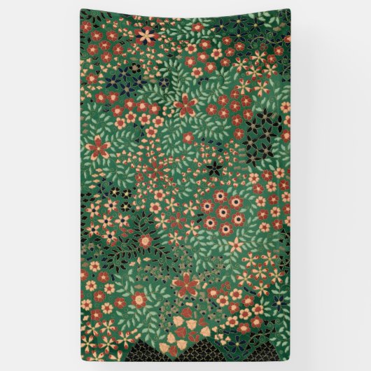 Groene Japanse bloem achtergrond traditionele flor Spandoek (Verticaal)
