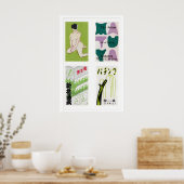 Groene Japanse luciferdoosjes Labels Grid Print, V Poster (Keuken)