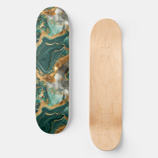 Groene Jaspis & gouden aderen. Persoonlijk Skateboard (Voorkant)