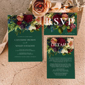 Groene Jewel Tone Moody Floral Bourgondië Bruiloft Kaart