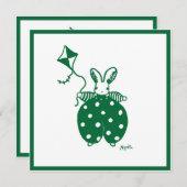 Groene jongelkonijnenuitnodiging kaart (Voorkant / Achterkant)