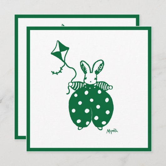 Groene jongelkonijnenuitnodiging kaart (Voorkant / Achterkant)