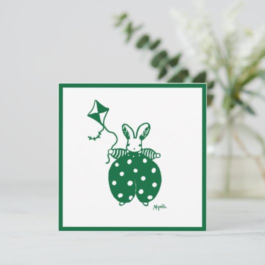 Groene jongelkonijnenuitnodiging kaart (Staand voorkant)