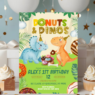 Groene Jongen Donuts & Dinos Dino Thema Verjaardag Kaart