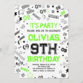 Groene jongen nummer negen verjaardagsfeestje kaart (Voorkant / Achterkant)