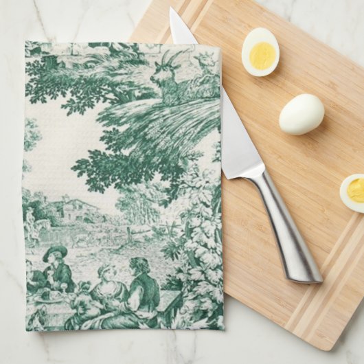 Groene Jouy-doek Theedoek (Quarter Fold)