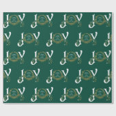 Groene Joy Peace Love Gold Classy Kerstmis Cadeaupapier (Vlak)