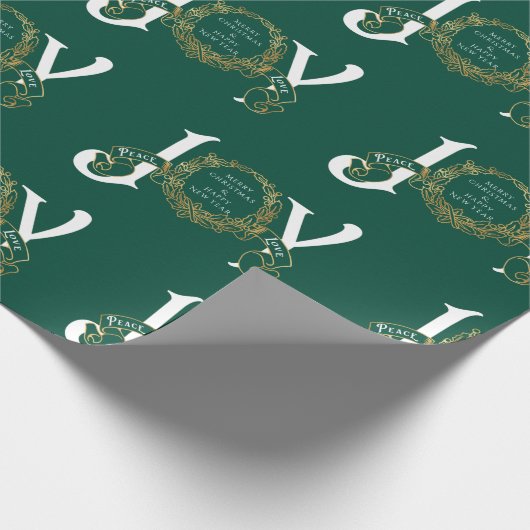 Groene  Joy Peace Love Gold Classy Kerstmis Cadeaupapier (Hoek)