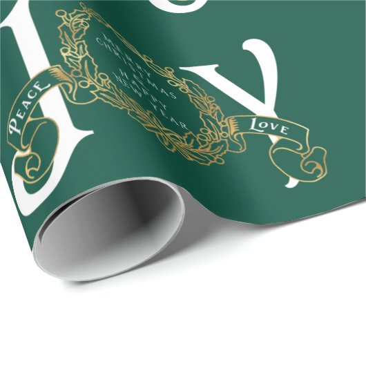Groene Joy Peace Love Gold Classy Kerstmis Cadeaupapier (Rol Hoek)