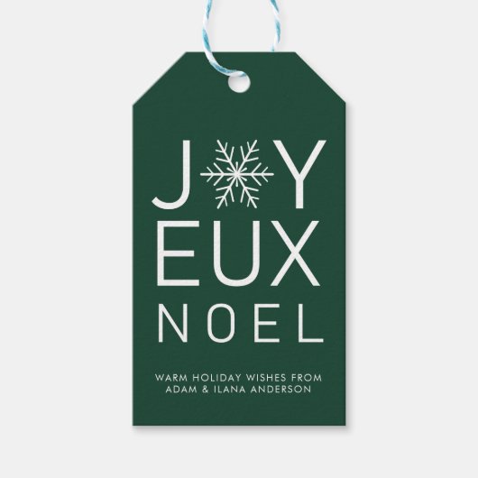 Groene Joyeux Noel Minimalist Holiday Cadeaulabel (Voorkant)