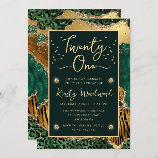 Groene Jungle Dierprint Agaat 21e Verjaardag Kaart (Voorkant / Achterkant)