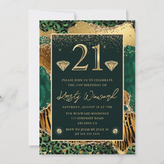 Groene Jungle Dierprint Agate 21e Verjaardag Kaart (Voorkant)
